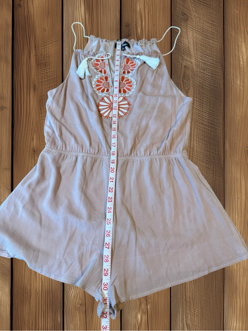 Lulus “Barcelona Beauty” Blush Pink Embroidered Tassel Boho Romper Size Large - Picture 5 of 14